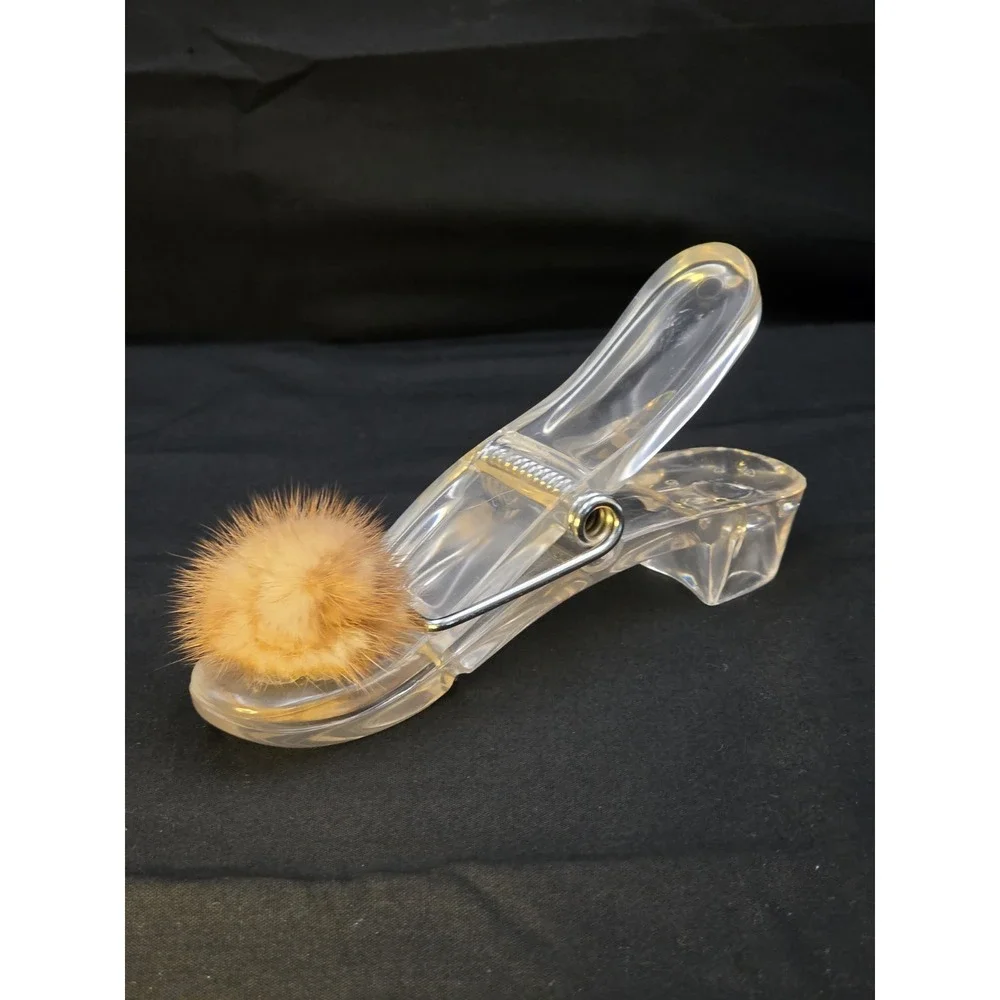 Vintage Clear Acrylic Shoe‎ Slipper Desk Letter Memo Holder Novelty Pompom